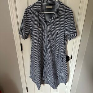 Everlane Blue and White Casual Button Down Shirt Dress - size medium